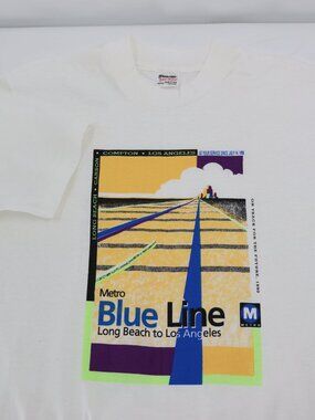 Vintage 90s Stedman T shirt Mens Large Metro Blue Line Long Beach To LA White